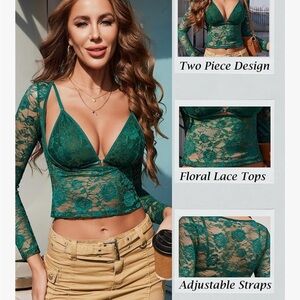 Green Floral Lace Two-Piece Top